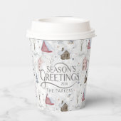 Gezellig Huis Kerstmis Roze ID985 Papieren Bekers (Achterkant)