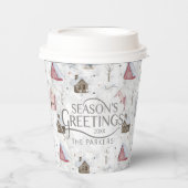 Gezellig Huis Kerstmis Roze ID985 Papieren Bekers (Voorkant)