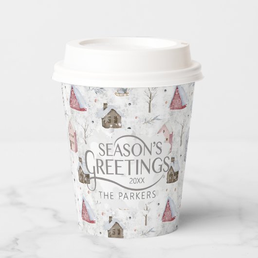 Gezellig Huis Kerstmis Roze ID985 Papieren Bekers (Voorkant)