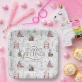 Gezellig Huis Kerstmis Roze ID985 Papieren Bordje (Feest)