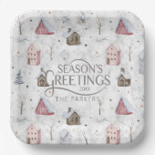 Gezellig Huis Kerstmis Roze ID985 Papieren Bordje (Voorkant)