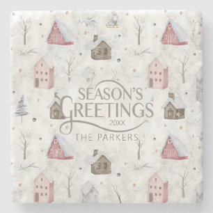 Gezellig Huis Kerstmis Roze ID985 Stenen Onderzetter