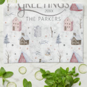 Gezellig Huis Kerstmis Roze ID985 Theedoek (Gevouwen)