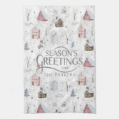 Gezellig Huis Kerstmis Roze ID985 Theedoek (Verticaal)