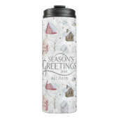 Gezellig Huis Kerstmis Roze ID985 Thermosbeker (Voorkant)