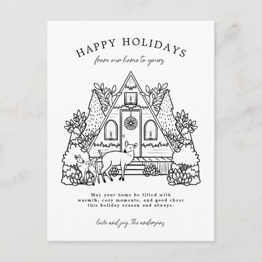 Gezellig huis met herten feestdagenkaart (Voorkant)