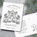 Gezellig huis met herten feestdagenkaart<br><div class="desc">Omarm de betovering van het seizoen met ons charmante Cozy Home vakantie briefkaart! De voorkant toont een prachtige zwart-witte lijn art illustratie van een gezellig huisje genesteld in een bos, exuding van een hartverwarmende cottage kern esthetiek. Vreedzame herten sieren sierlijk de scène, het toevoegen van een extra vleugje boslandmagie aan...</div>