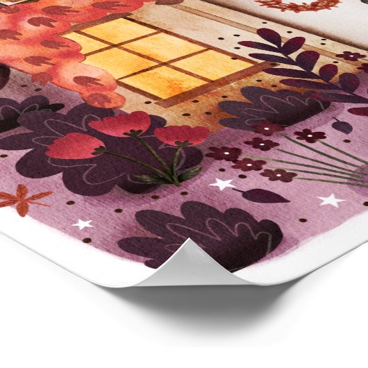 Gezellig huisje in de herfst met herfstbladeren poster (Hoek)
