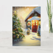 Gezellig huisje Kerstmis Sneeuw Personaliseren Han Feestdagen Kaart (Voorkant)