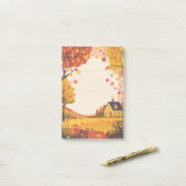 Gezellig huisje & vallende bladeren post-it® notes (Op bureau)