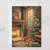  gezellig interieur kerstboom en open haard feestdagenkaart (Voorkant)