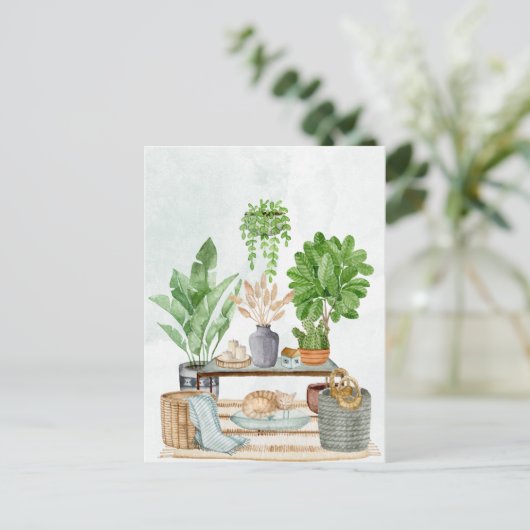 Gezellig interieur met planten briefkaart (Staand voorkant)