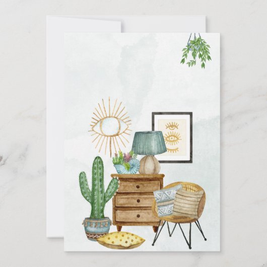 Gezellig interieur met planten open huis kaart (Achterkant)