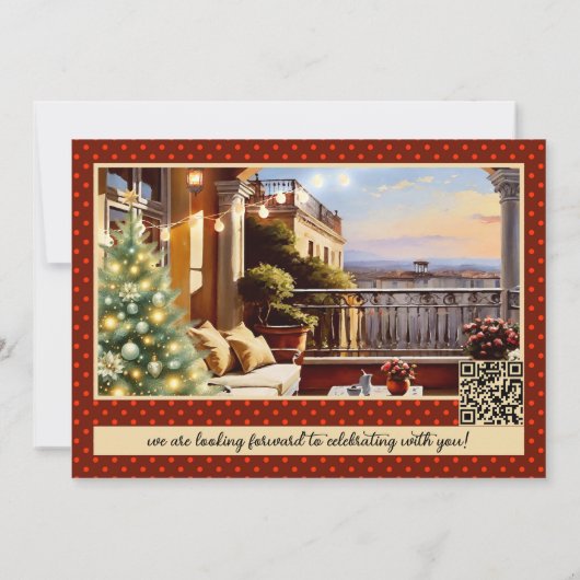 Gezellig Italiaans Balkon Kerstdiner Party Kaart (Achterkant)