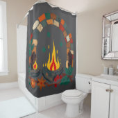 Gezellig kampvuur lezen scène Douchegordijn (In situ)