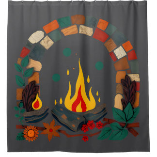 Gezellig kampvuur lezen scène Douchegordijn