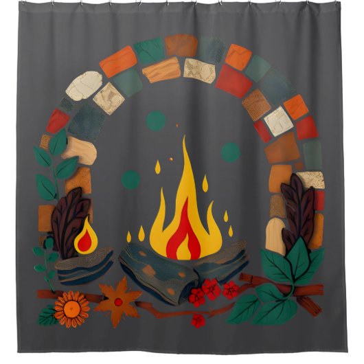 Gezellig kampvuur lezen scène Douchegordijn (Voorkant)