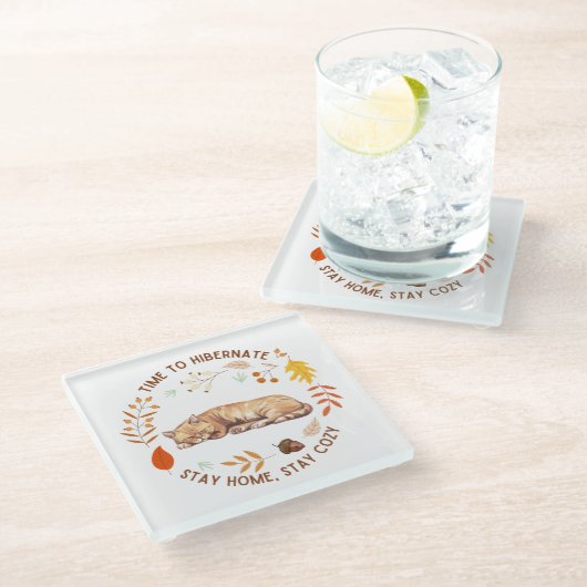 Gezellig Kat Herfst Thanksgiving Glas Onderzetter Glazen Onderzetter (Schuin)