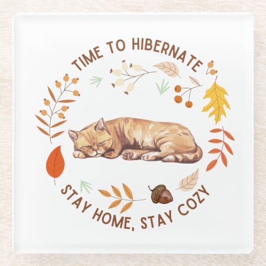 Gezellig Kat Herfst Thanksgiving Glas Onderzetter Glazen Onderzetter (Voorkant)