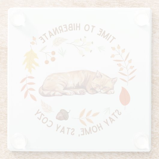 Gezellig Kat Herfst Thanksgiving Glas Onderzetter Glazen Onderzetter (Achterkant)