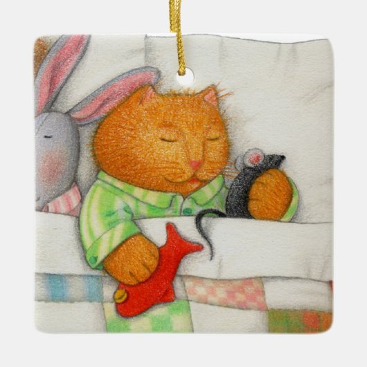 GEZELLIG KATTEN keramisch vierkant Ornament (Voorkant)