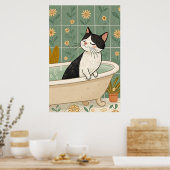Gezellig kattenbad: grillige ontspanning poster (Keuken)