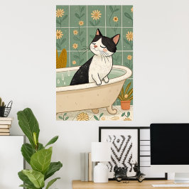 Gezellig kattenbad: grillige ontspanning poster
