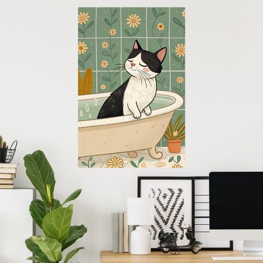Gezellig kattenbad: grillige ontspanning poster (Thuiskantoor)