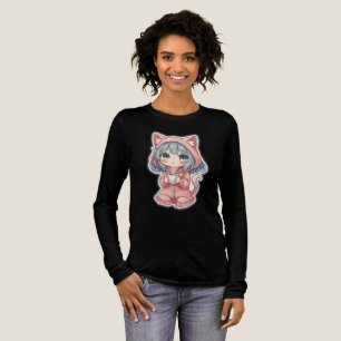 Gezellig Kawaii Anime Girl met Cat Hoodie – Hete D Tri-Blend Shirt
