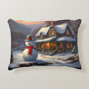 Gezellig Kerst Cottage & Sneeuwman Vintage Winte Accent Kussen