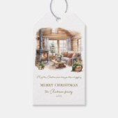 Gezellig Kerst Huis Moderne Foto Waterverf Cadeaulabel (Voorkant)