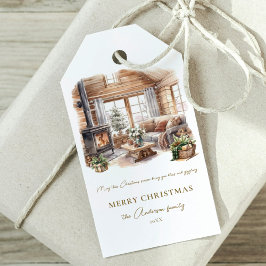 Gezellig Kerst Huis Moderne Foto Waterverf Cadeaulabel