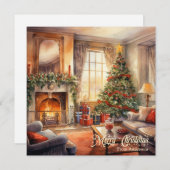 Gezellig kerst interieur met open haard en boom feestdagenkaart (Voorkant / Achterkant)