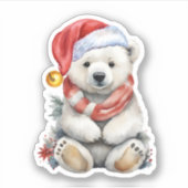 Gezellig Kerst Pet Polar Beer met Rode Sjaal Sticker (Voorkant)