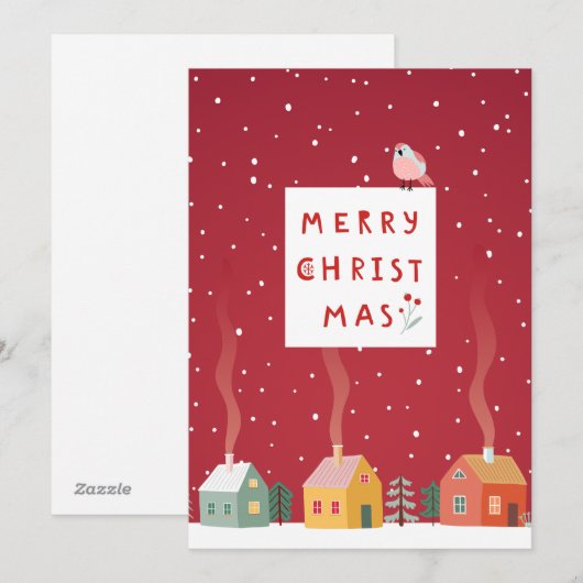 Gezellig kerstdorp - een vrolijk winterwonderland feestdagenkaart (Voorkant / Achterkant)