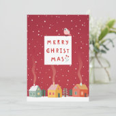 Gezellig kerstdorp - een vrolijk winterwonderland feestdagenkaart (Staand voorkant)
