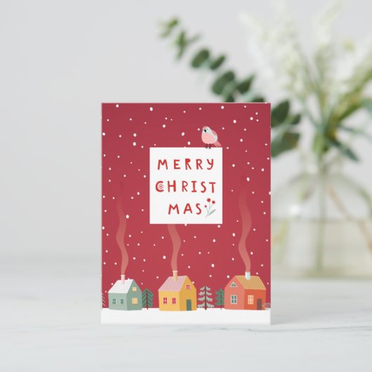 Gezellig kerstdorp - een vrolijk winterwonderland feestdagenkaart (Staand voorkant)