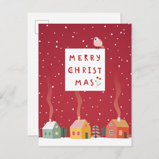 Gezellig kerstdorp - een vrolijk winterwonderland feestdagenkaart (Voorkant / Achterkant)