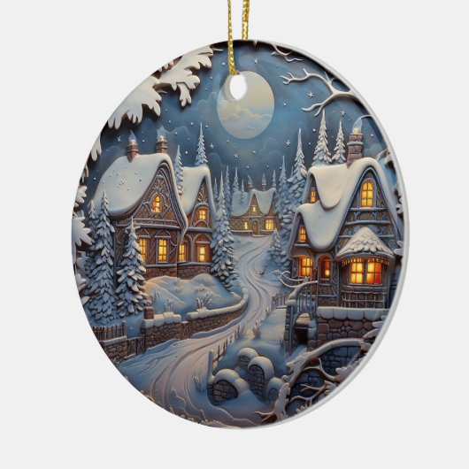 Gezellig kerstdorp keramisch ornament (Links)