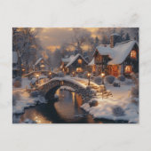Gezellig kerstdorp winterscène feestdagenkaart (Voorkant)
