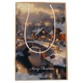 Gezellig kerstdorp winterscène medium cadeauzakje (Voorkant)