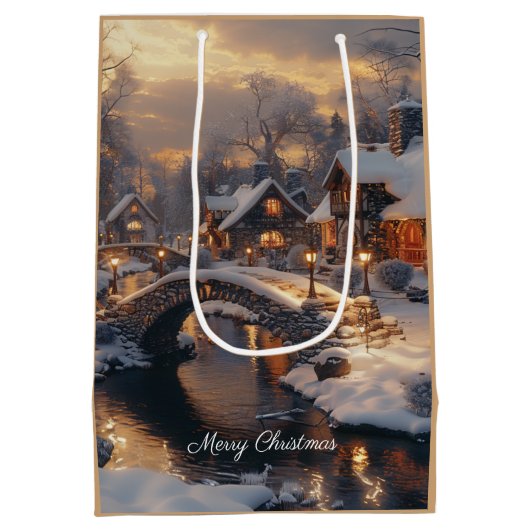 Gezellig kerstdorp winterscène medium cadeauzakje (Achterkant)