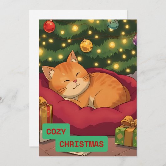 Gezellig kerstfeest met een Schattigee kat Feestdagenkaart (Voorkant / Achterkant)