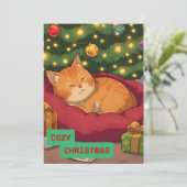 Gezellig kerstfeest met een Schattigee kat Feestdagenkaart (Staand voorkant)