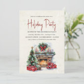 Gezellig kerstfeest met open haard kaart (Staand voorkant)