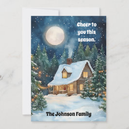 Gezellig kersthuisje bedekt met sneeuw feestdagenkaart