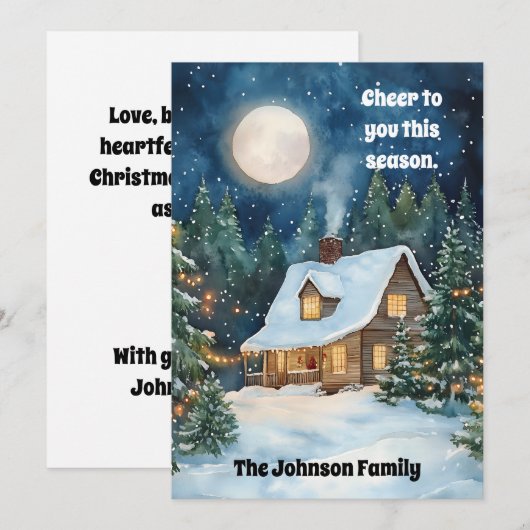 Gezellig kersthuisje bedekt met sneeuw feestdagenkaart (Voorkant / Achterkant)