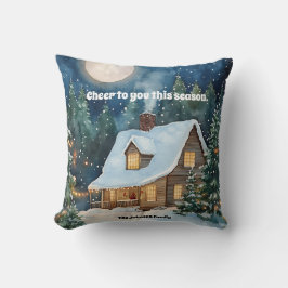 Gezellig kersthuisje bedekt met sneeuw kussen