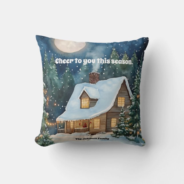 Gezellig kersthuisje bedekt met sneeuw kussen (Voorkant)