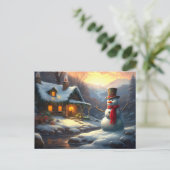 Gezellig Kersthuisje & Sneeuwman |  winter Uitnodiging Briefkaart (Staand voorkant)